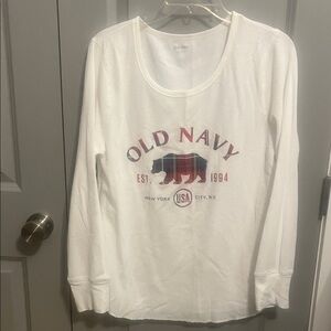 Old Navy White Long Sleeve Top with Red and Black Graphic
